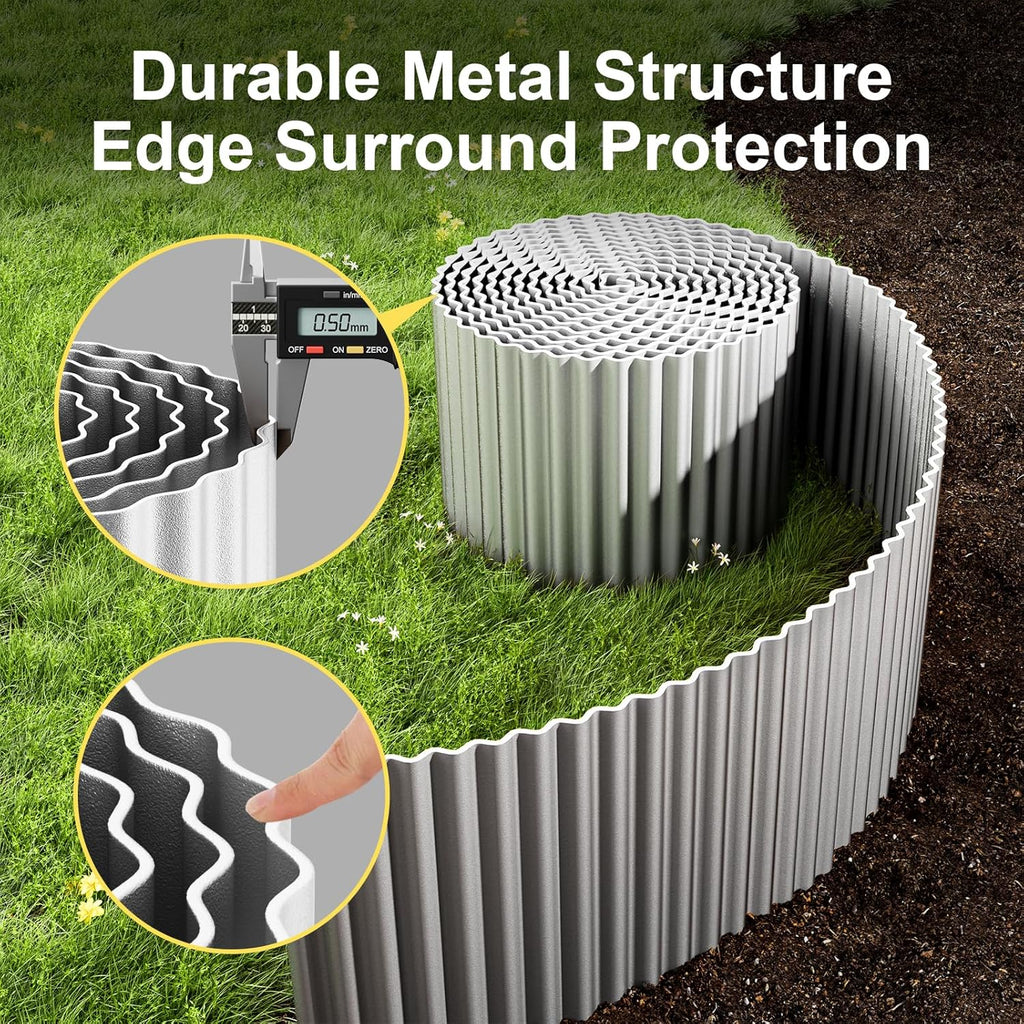 Land Guard Corrugated Garden Edging Border,12" x 50' Landscape Paver Edging, Tall Landscape Edging, Fence for Garden, Flower Bed, Lawn and Landscape Edging (Silver)