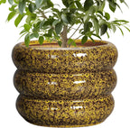 SQOWL Ceramic Flower Pots - 10 Inch Plant Pot Indoor with Drainage Hole, Round Bubble Planter for Outdoor Plants, Decorative Ceramic Plant Pot, Porch Home House Decor, House Warming Gifts, Yellow