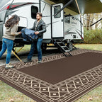 GENIMO Outdoor Rug Waterproof for Patio Decor, 10'x20' Foldable Reversible Plastic Straw Carpet, Outside Area Mat for Rv, Deck, Picnic, Porch, Camper, Balcony, Beach, Coffee & Brown