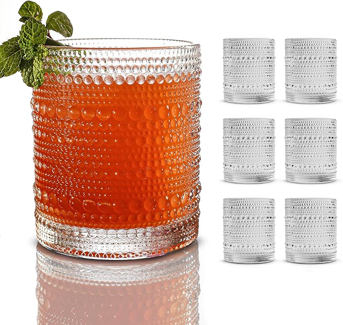 Hobnail Drinking Glasses, Vintage Glassware Set of 6, Vintage Drinking Glasses 15.22 oz, Bubble Glasses Drinking, Hobnail Glasses, Vintage Glass Cups, Jupiter Glasses for Juice, Soda, Beer, Whisky