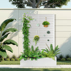 Metal Raised Garden Bed with Trellis, 2 in 1 Trellis with Planter Box & Privacy Screen for Climbing Plants, Vine, Outdoor Standing Flower Beds with Drainage Holes, 47" L x 16" W x 71" H, White