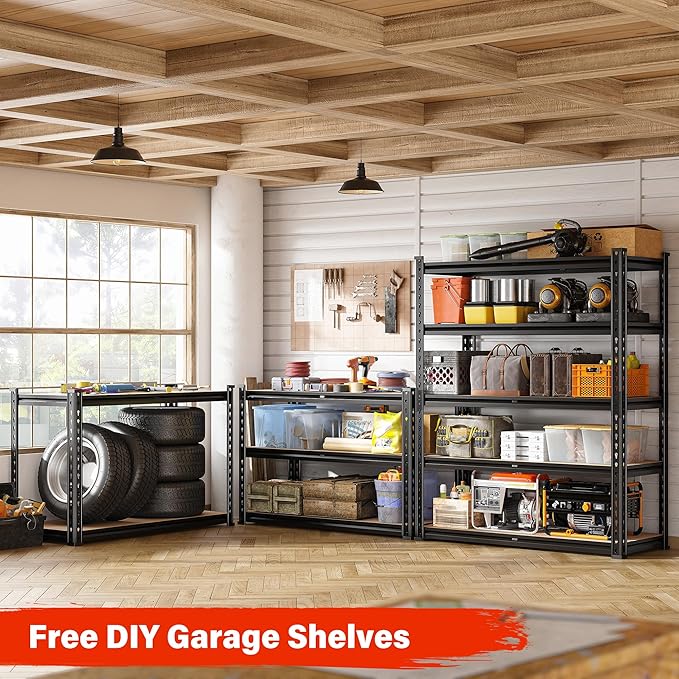 REIBII 72" Garage Shelving, Heavy Duty Storage Shelves 2000LBS, 5 Tier Metal Shelving Unit, Adjustable Garage Storage Shelves for Craft Warehouse Pantry Basement, 72'' * 35.5'' * 11.8''