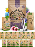 Organo Republic 15 Edible Flower Seeds Variety Pack- Indoor/Outdoor. 4800+ Non-GMO Heirloom Flower: Borage, Bishop's Flower, Chicory, Chives, Hyssop, Echinacea, Lavender Seeds & More
