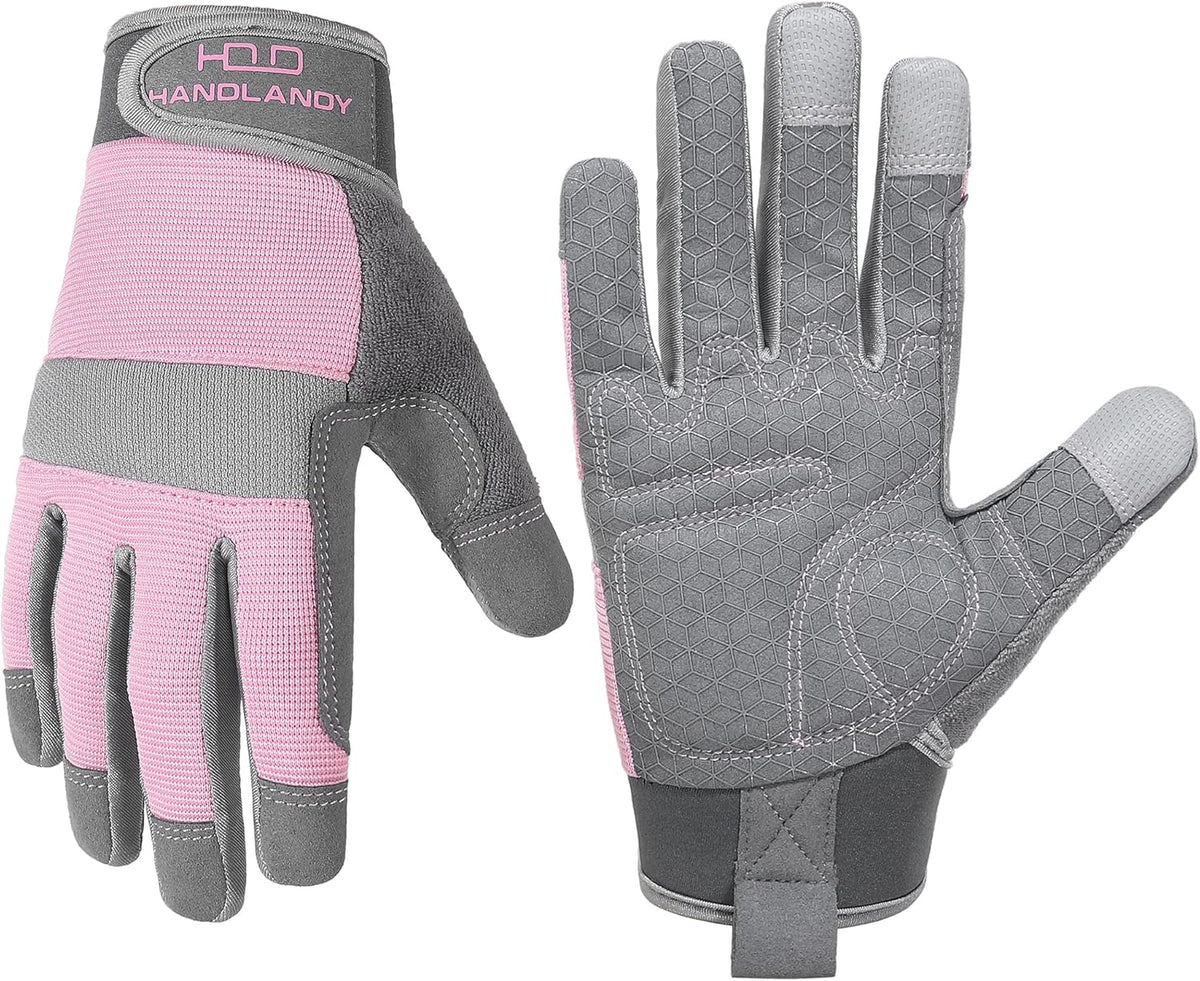 HANDLANDY Women Safety Work Gloves Utility Touch Screen Working Grip Glove for Yardwork Gardening Breathable Mechanic Gloves
