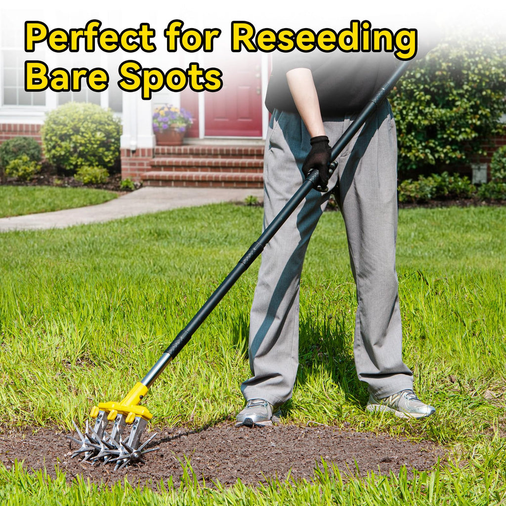 BlumeTrec Rotary Cultivator Garden Tool with Extra-Large Tines, 74-Inch Long Handle Manual Tiller Cultivator, Heavy-Duty Rotary Hand Tiller for Soil Mixing, Reseeding Grass, Gardening, Lawn Care