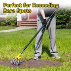 BlumeTrec Rotary Cultivator Garden Tool with Extra-Large Tines, 74-Inch Long Handle Manual Tiller Cultivator, Heavy-Duty Rotary Hand Tiller for Soil Mixing, Reseeding Grass, Gardening, Lawn Care