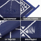 Outdoor Rug 8'x10' for Patios Waterproof Patio Rugs Outdoor Mats for Front Porch,Beach Mat,Reversible Plastic Straw Camping Rugs for Outside RV,Deck,Balcony,Backyard Navy Blue