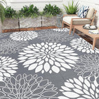 Ileading Reversible Outdoor Rug 9x12Ft Waterproof Patio Rug Carpet Portable Outdoor Plastic Straw Rug Large RV Camping Mat Rug for Patio, Clearance, Deck, Beach, Porch, Camping, Picnic, Grey