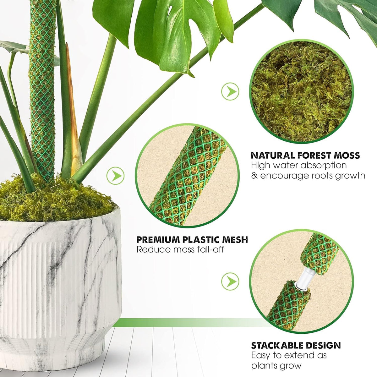 DUSPRO Green Stackable Mesh Moss Pole for Plants Climbing Vine Supporting Monstera Trellis, for Indoor Plants Extendable Plant Pole Moss Sticks, for Plants Monstera Potted Plant Stakes 2 pcs 22''