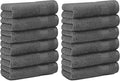 White Classic Resort Collection Soft Washcloth Face & Body Towel Set | 12x12 Luxury Hotel Plush & Absorbent Cotton Wash Clothes [12 Pack, Smoke Grey]