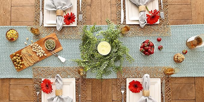 DII Woven Basic Tabletop Collection Chevron Table Runner, 15x72, Teal