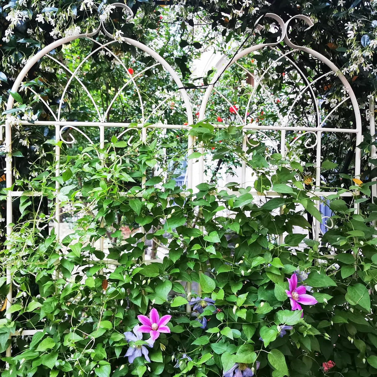 Metal Garden Trellis Rustproof Trellis for Climbing Plants Outdoor Flower Support Butterfly Deco (Cream White-2 Pack, 71"x19.7")