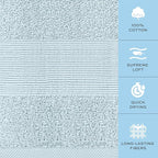 White Classic Resort Collection Soft Washcloth Face & Body Towel Set | 12x12 Luxury Hotel Plush & Absorbent Cotton Wash Clothes [12 Pack, Light Blue]