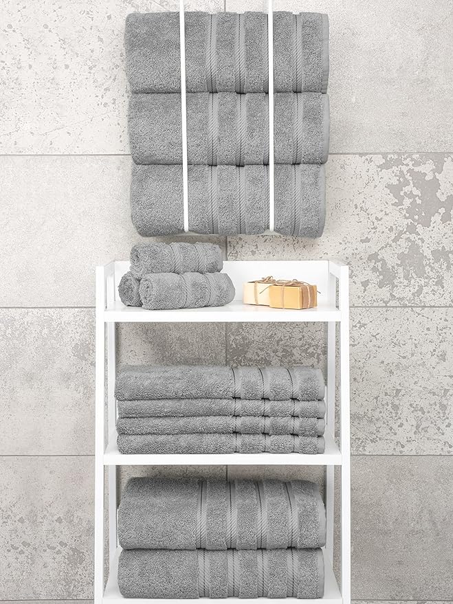 American Soft Linen Luxury 4 Piece Bath Towel Set, 600 GSM 100% Cotton Turkish Bath Towels for Bathroom, 27x54 in Large Bathroom Shower Towels, Light Grey