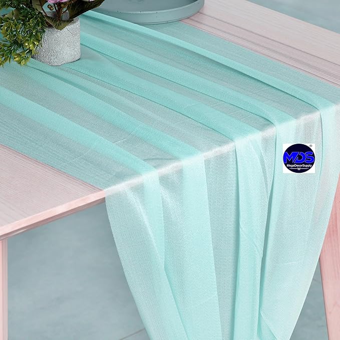 MDS 2 Pack 10ft Chiffon Table Runner 29 x 120 Inches Sheer Wedding Runner Romantic Rustic Table Runner for Wedding Decorations, Birthday Parties, Bridal Shower Party Arch Decor - Teal