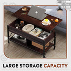 WLIVE Coffee Table, 41.3" Lift Top Coffee Table with 4 Wheels, Hidden Compartment, Storage Shelf and Lift Tabletop for Living Room, Reception Room, Espresso