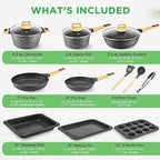 NutriChef 22-Piece Black Marble Non-Stick Cookware and Bakeware Set - Professional Home Kitchen Collection with Multi-Sized Pots, Pans, and Heat-Resistant Tools