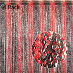 4 Pack 3.3x6.6 ft Red and Black Foil Fringe Backdrop Curtains - Wavy Tinsel Streamers Birthday Birthay Decorations, Fringe Backdrop for Graduation, Xmas, Disco Party