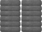 White Classic Resort Collection Soft Washcloth Face & Body Towel Set | 12x12 Luxury Hotel Plush & Absorbent Cotton Wash Clothes [12 Pack, Smoke Grey]