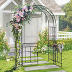Moccha Garden Arch, 84" Arbor Trellis with Lockable Gate for Climbing Plants, Roses, Vines, Outdoor Pergola Archway, Heavy-Duty Garden Arbor for Lawn Patio Bridal Party Decoration Pathway Ceremony