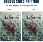 Welcome Winter Garden Flags Chocolate Lab Garden Flag Cardinal Birds on Snowy Pine Tree Flag Labrador Dog Yard Flags for Outside 12x18 Double Sided Christmas Decorative Lawn Flags