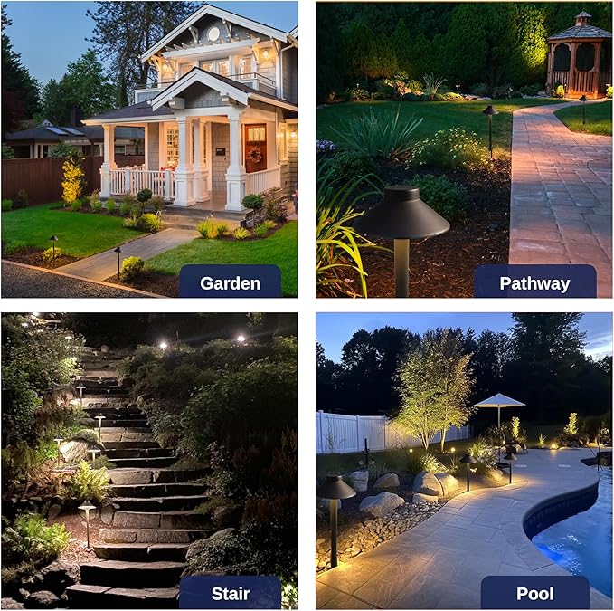 Outdoor Brass Pathway Lights - Low Voltage Landscape Path Lighting Wired, 12v Walkway Light LED IP65 Waterproof, Hat-Top Bronze for Outside Garden Yard Driveway G4 Bulb Not Included