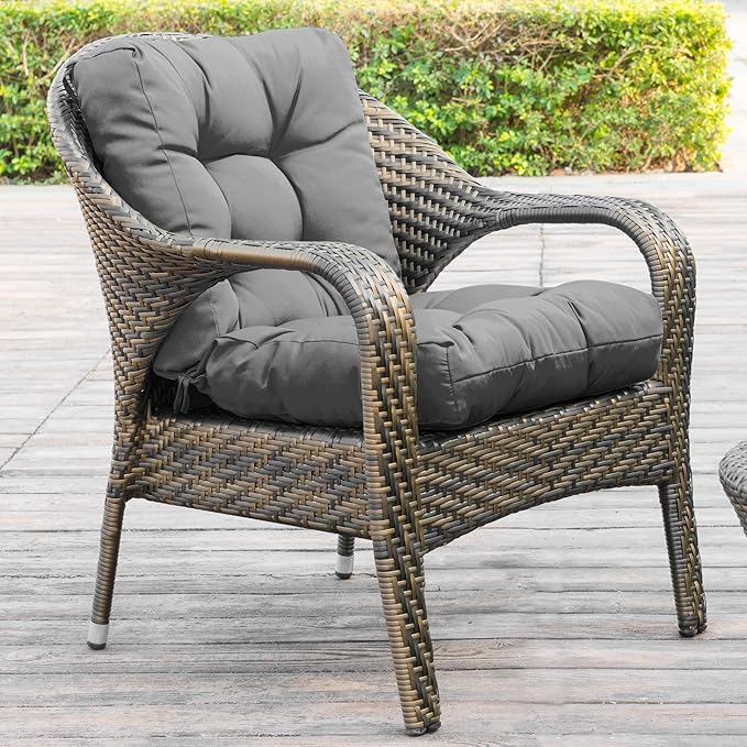 QILLOWAY Outdoor Chair Cushion for Patio Furniture, Waterproof Patio Cushions Set of 4 with Ties, Fade Resistant Replacement Pads for Outdoor Rocking Chairs,Grey