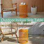 Y&M Set of 3 Stacking Coffee Table for Living Room, Patio Side Table, Indoor End Tables for Bedroom, Outdoor Decorative Garden Stool with Heavy Duty Metal Frame Modern Industrial Decor - Orange