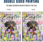 Happy Easter Dog Garden Flag Dachshund Spring Flags Buffalo Plaid Bunny Eggs Yard Flag for Outside 12x18 Double Sided Small Decorative Floral Outdoor Flag