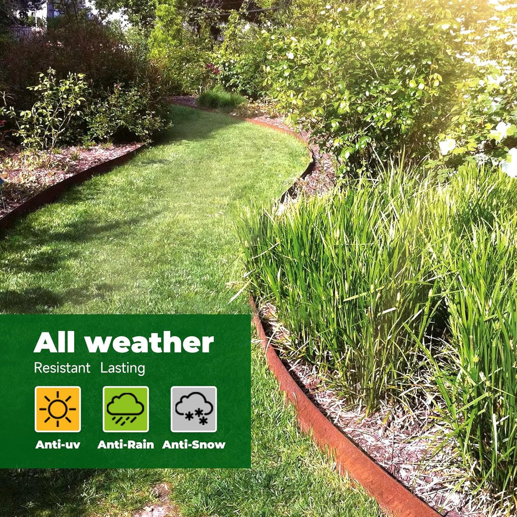 Cor Ten Steel Metal Landscape Edging 40 inch with Top Bending Protection Pre-Rusted Cor Ten Steel Garden Edging 6 Inch Depth 180 Degree Bend 6 Pack for Lawn Yard (6 inch-180 Degree Bend, Rusted)