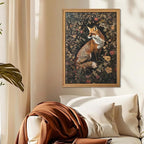 Framed 3D Textured Vintage Wall Art - Dark Academia Decor Hand Drawn Sandstone Fox Paintings with Botanical Florals, Aesthetic Wall Decor for Living Room Bedroom Home 24x36 inch