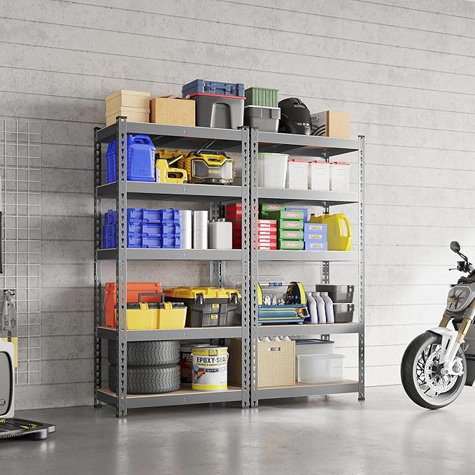 Yaheetech Storage Shelves 5 Tier Garage Shelving Heavy Duty Garage Shelves Adjustable Metal Shelving Unit Utility Rack Industrial Shelving for Warehouse Pantry Closet, 27.5"W x 12"D x 60"H, Dark Gray