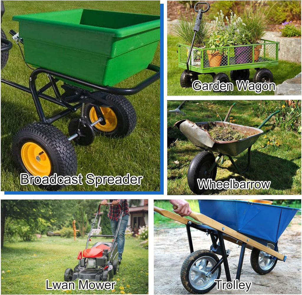 16" Flat Free Wheelbarrow Tires, 4.80/4.00-8" Flat-Free Solid Tire with 5/8" Axle Bore Hole for Wheelbarrow Lawn Mover Trolley Dolly Go Kart Replacement (2 Pack)
