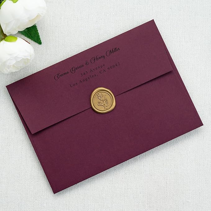 PONATIA 50PCS 5x7 Envelopes, Burgundy A7 Envelopes Self Seal for Weddings, Invitation Cards, Photos, Postcards, Greeting Cards Mailing, Baby Shower, Graduation, Christmas Gift Cards