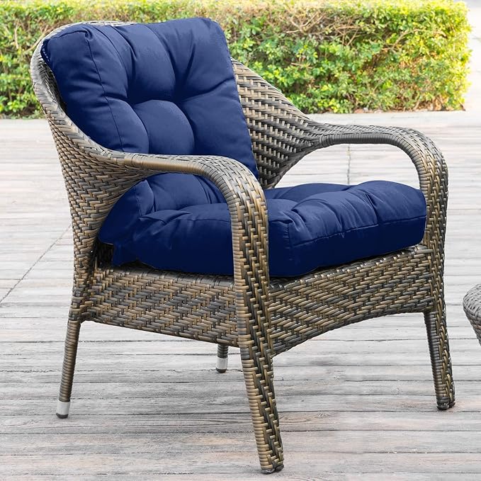 QILLOWAY Outdoor Chair Cushion for Patio Furniture, Waterproof Patio Cushions Set of 2 with Ties, Fade Resistant Replacement Pads for Outdoor Rocking Chairs,Navy