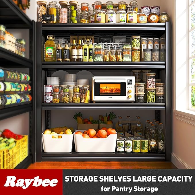 Raybee 40" W Garage Shelving 2000 LBS Storage Shelves 4 Tier Heavy Duty Shelving Adjustable Metal Shelves for Garage,Basement, Warehouse, 40" W x19 D x57 H, 4Pack