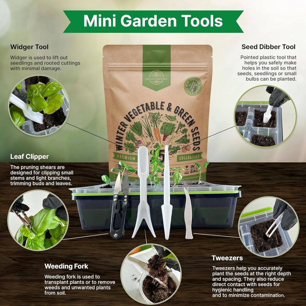 Organo Republic 25 Winter Vegetable & Green Seeds Variety Pack for Outdoors & Indoor Home Gardening 27670+ Non-GMO Heirloom Seeds: Broccoli Beet Carrot Collard Lettuce Radish Spinach Pea Kohlrabi
