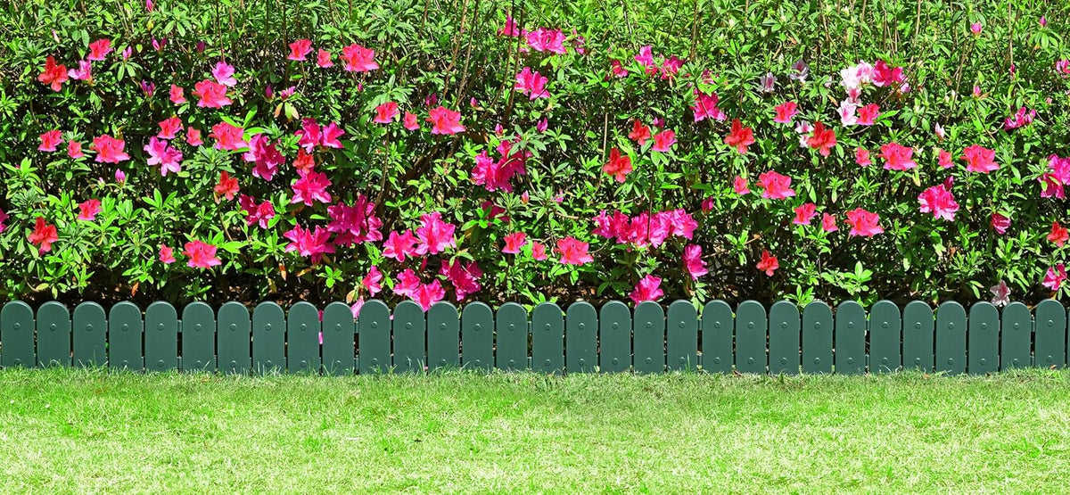 Evelyne Garden Border Edging: Wooden Fence Design - 8pcs Green Yard Landscaping Fence Liner Lawn Edge Barrier - 10ft Kit of Decorative Lawn Landscape Panels Elements -Landscaping Edging-GMT-10374-B08