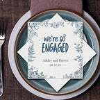Luxury Personalized Engagement Napkins, We're Engaged, Custom Cocktail Napkins, Beverage Luncheon Cocktail Bar Napkin For Reception, Napkin Decor for Engagement Party, Bridal Shower
