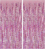 Pink Streamers Fringe Backdrop Tinsel Foil Fringe Curtains Wavy Backdrop for Parties Sparkle Metallic Wavy Foil Fringe Backdrop Curtain Photo Booth Props for Birthday Wedding