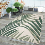 Tropical Outdoor Rug Palm Tree & Jungle Design Flatweave in Green Beige, Size: 4'7" x 6'7"