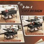 WLIVE Lift Top Coffee Table, 3 in 1 with Hidden Compartment, Multi-Function Coffee Table Converts to Dining Table for Living Room,Charcoal Black