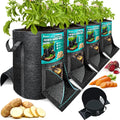 [Upgraded] 4PCS 20-Gallon Potato Grow Bags with Unique Harvest Window, Visible Window, Garden Planting Bag with Reinforced Handle, Nonwoven Fabric Pots for Tomato, Potato Growing Container - Black
