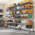 82" H X45 W X18 D Storage Shelves with Wheels, 6 Tier Wire Shelving Adjustable Metal Shelving Pantry Shelves Capacity 1200LBS for Garage Shelving, Pantry, Kitchen, Closet, Black