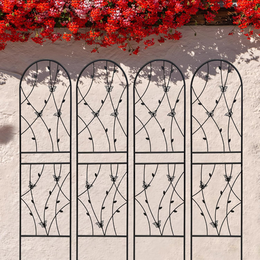 4 Pack Metal Garden Trellis 71" Tall Outdoor Climbing Plant Support for Roses, Flowers, Rustproof Durable Black Galvanized Tube, Lawn Garden Fence Decor Screen (4pcs, 71" H)