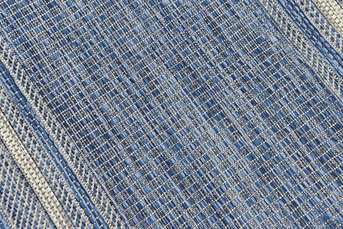 Unique Loom Outdoor Border Collection Area Rug - Soft Border (2' x 6' 1" Runner, Blue/ Ivory)
