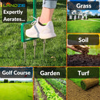 Landzie - The Original Spike Tine Fork Lawn Aerator - 42 Inch Manual Stainless Steel Gardening Hand Tool - Grass Dethatcher Aerator Lawn Tool with Solid Tines for Compacted Soil