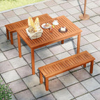 Tangkula Outdoor Wood Bench, 2-Person Backless Patio Garden Bench with Slatted Seat, Front Porch Dining Seating Furniture for Deck, Yard and Park (1)