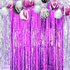 2 Pack Purple Tinsel Foil Fringe Curtains, Purple Party Decorations, Metallic Tinsel Party Streamers Backdrop for Halloween Mermaid Bachelorette Graduation Party Decorations