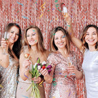 Rose Gold Tinsel Foil Fringe Curtains Wavy Backdrop for Parties Sparkle Metallic Wavy Foil Fringe Backdrop Curtain Photo Booth Props Birthday Graduation Wedding Bachelorette Party Decorations